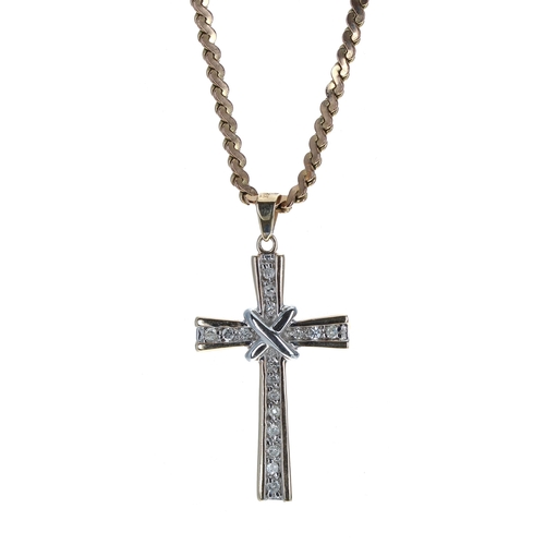 192 - 9ct necklet with a diamond set cross pendant, 11.5gm, the pendant 39mm