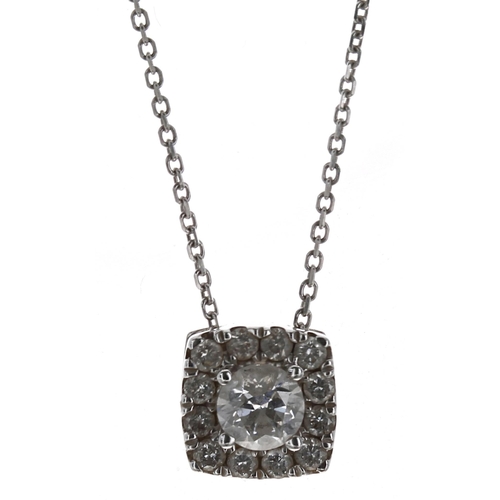 271 - Modern 9ct white gold diamond set pendant on a neck chain, 0.40ct approx in total, 2.1gm, the pendan... 