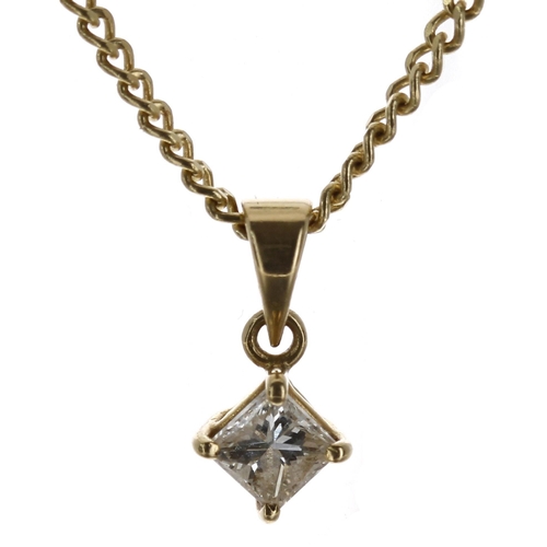 272 - 18ct yellow gold princess-cut diamond pendant on necklace, 0.25ct approx,5.2gm, the pendant 13mm x 4... 