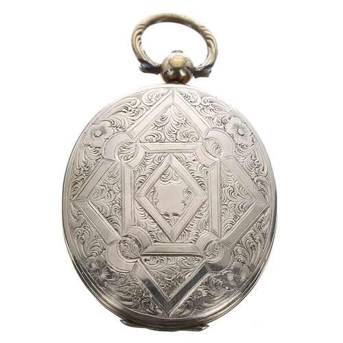 336 - Antique pinchbeck oval engraved locket pendant, 27gm, 58mm x 35mm