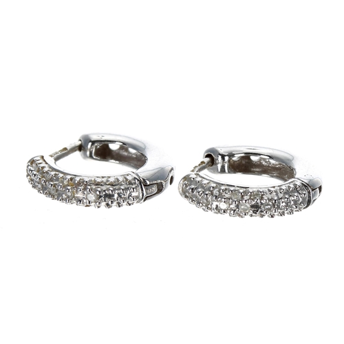 374 - Pair of 9ct white gold diamond half hoop earrings, 3.6gm, 15mm