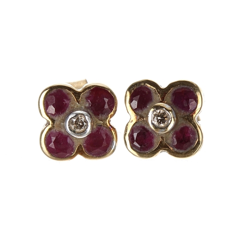 377 - Pair of 9ct ruby and diamond earrings, 6mm