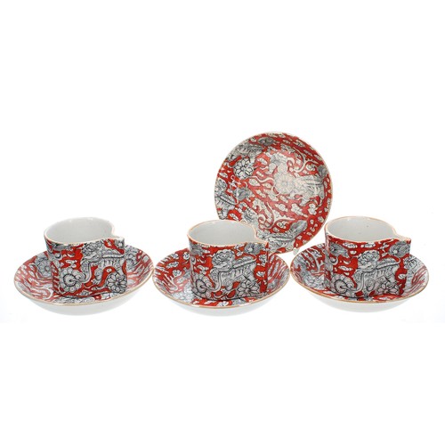 810 - Three 19th century Masons Patent Ironstone 'Bandana' coffee cups with four saucers, the cups 2