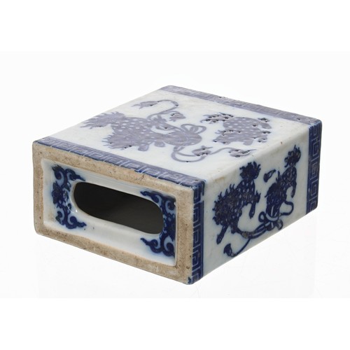 833 - Chinese blue and white porcelain opium pillow, 4.75