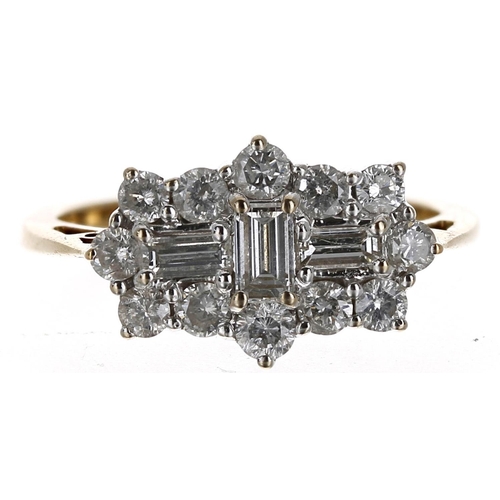 124 - Good 18ct multi-cut diamond cluster ring, baguette and round brilliant-cut, estimated 1.20ct ct appr... 