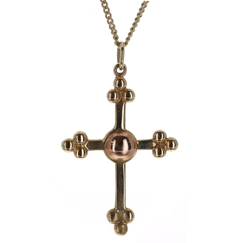 196 - Clogau Gold 9ct cross pendant on a 9ct necklace, the pendant 39mm, the necklace 18