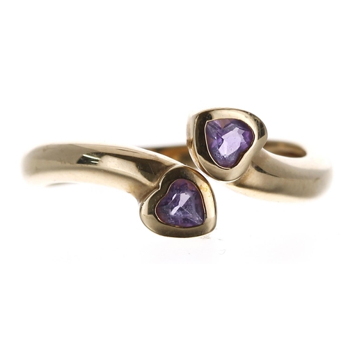 298 - Modern 9ct amethyst set ring with heart shaped terminals, 2.4gm, ring size P** with Ernest Jones rin... 