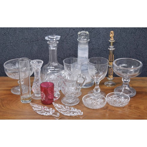 804 - Group of antique and later glassware to include a 19th century cut glass jug, heavy Georgian glass r... 