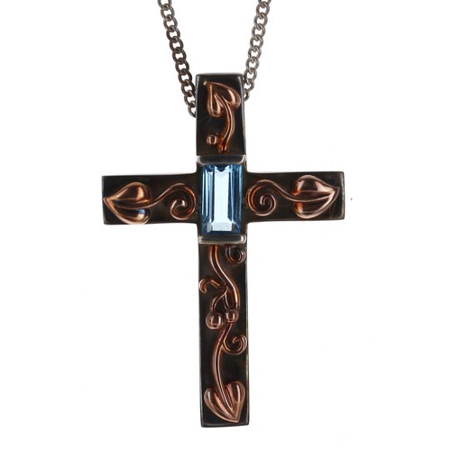 197 - Clogau Gold silver and gilt cross topaz set pendant on necklace, 9.3gm, the pendant 36mm; together w... 