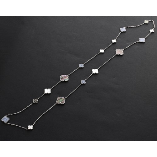 500 - Van Cleef & Arpels 'Magic Alhambra' mother of pearl 18ct white gold long necklace, 68GJB228613, ... 