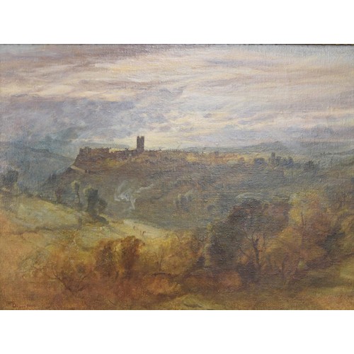 976 - Oliver Hall RA., RWS., RE., (1869-1957) - A view of Richmond, North Yorkshire with figures on the ri... 