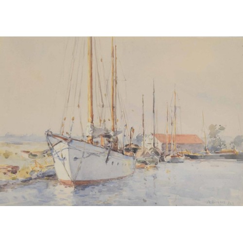 956 - Arthur John Trevor Briscoe RE., RI., (1873-1943) - Barges and other boats on a river, signed and dat... 