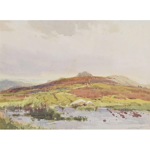951 - Jack Merriott RI., ROI., RSMA., RWS., (1901-1968) - Moorland scene with hills and a pool in the fore... 