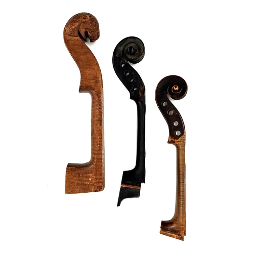 2001 - Late 19th century Bavarian viola lion's head scroll and neck (unfitted); also an ebony neck and scro... 