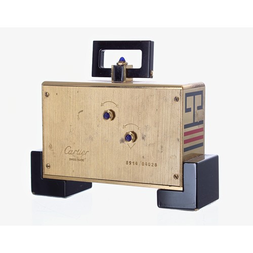 629 - Cartier brass and enamel travel alarm clock in the Art Deco style, the rectangular case with 1.5