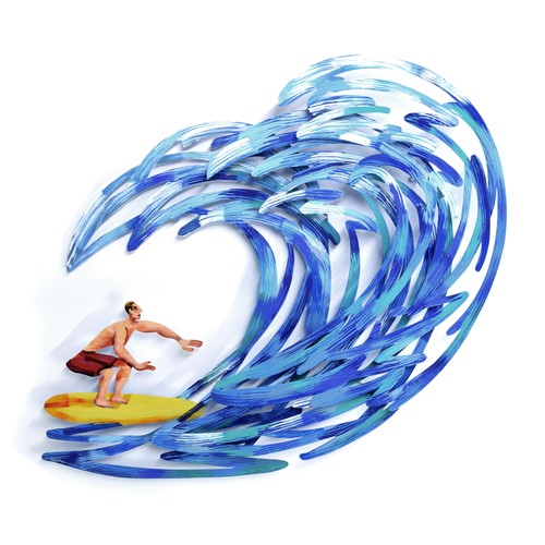 David Gerstein (Israeli born 1944) - 'Surfer', a stunning limited edition large painted laser cut metal three-dimensional wall hanging sculpture, signed and numbered 23/295, 44" wide, 45" high