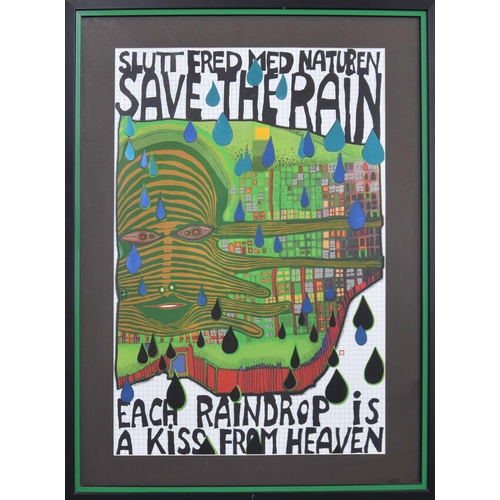 838 - Friedensreich Hundertwasser (Austrian 1928-2000) - 'Save The Rain' offset lithograph in five colours... 