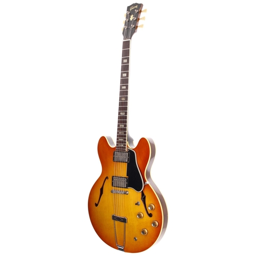 134 - Gibson ES-335TD semi-hollow body electric guitar, made in USA (1966-69); Body: tea burst finish, lac... 