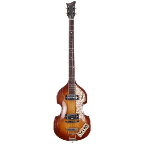 243 - 1970s Hofner 500/1 violin bass guitar, made in Germany; Body: brunette finish, lacquer cracks and va... 