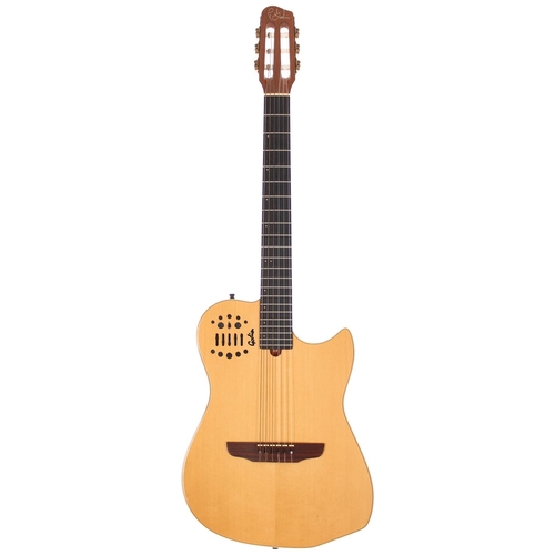 250 - Godin Multiac Nylon electric hybrid guitar, made in USA; Body: natural top upon mahogany back, a few... 