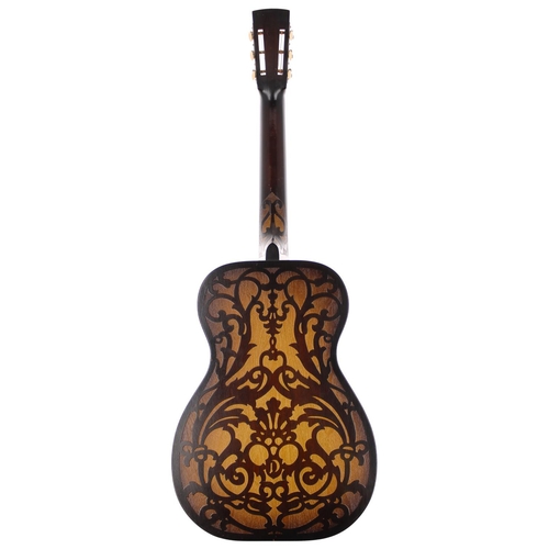 253 - Dobro Model 65 resonator guitar, made in USA, circa 1930; Body: green burst French scroll sandblaste... 