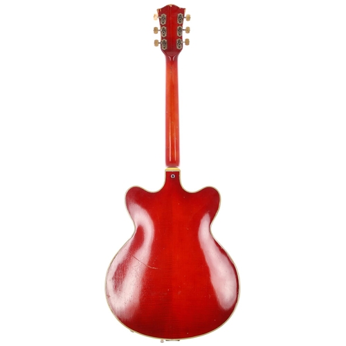 268 - 1963 Hofner Verithin with stereo hollow body electric guitar, made in Germany; Body: cherry red fini... 