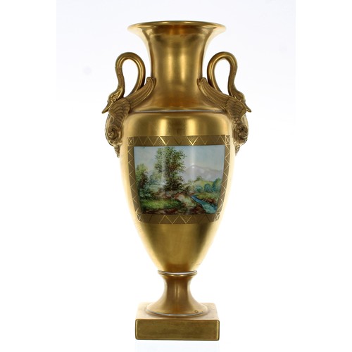 1237 - Attractive Dresden Potschappel gilded porcelain twin-handled vase, with two painted landscape panels... 