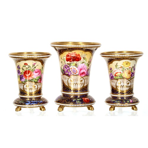 1264 - Fine Spode porcelain garniture of vases, circa 1820, pattern '2575', the gilt rims having white pear... 