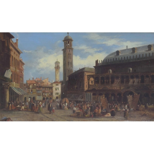 1272 - Circle of Alfred Pollentine (1836-1890) - A busy Venetian market scene, bears a signature, oil on ca... 