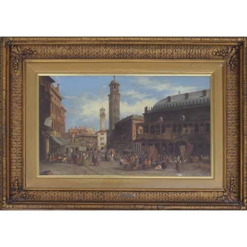 1272 - Circle of Alfred Pollentine (1836-1890) - A busy Venetian market scene, bears a signature, oil on ca... 