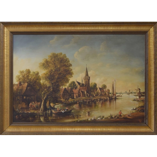 1283 - Norman Henry French 'Rima' (1906-1984) - Dutch river landscape, signed 'RIMA RRSM NF' in red, oil on... 