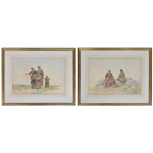 1288 - A* Poisson (19th century) - Dutch ladies with children, signed and dated '92, watercolour, 14