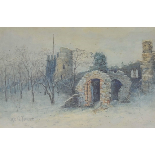 1290 - Alfred Oliver Townsend (British, 1846-1917) - Study of castle ruins, signed and dated 1889, watercol... 