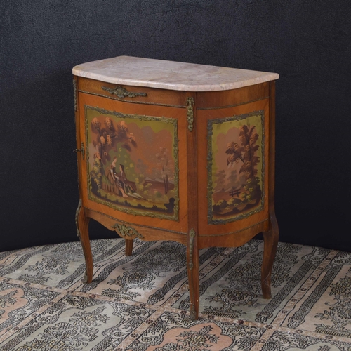 1300 - French marble top side cabinet in the manner of Vernis Martin, with applied gilt metal mounts and wi... 