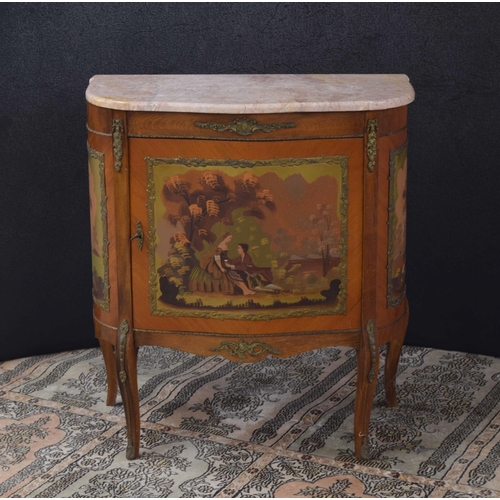 1300 - French marble top side cabinet in the manner of Vernis Martin, with applied gilt metal mounts and wi... 