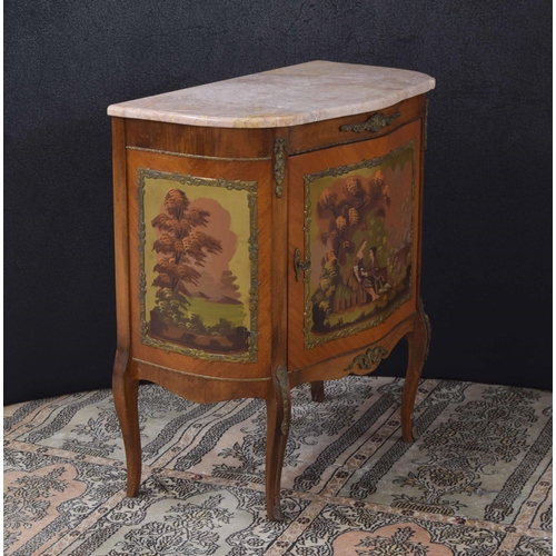 1300 - French marble top side cabinet in the manner of Vernis Martin, with applied gilt metal mounts and wi... 