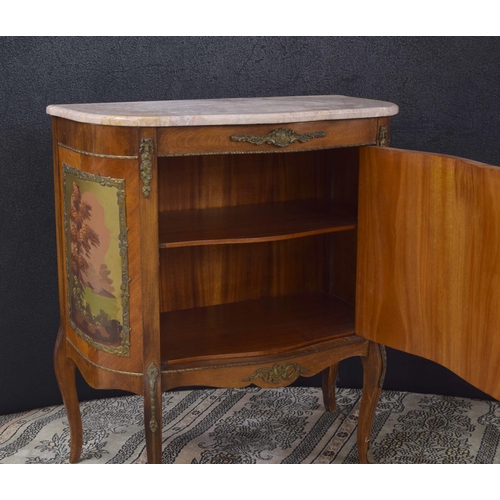 1300 - French marble top side cabinet in the manner of Vernis Martin, with applied gilt metal mounts and wi... 