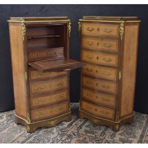 1292 - Pair of French style serpentine kingwood crossbanded chest of drawers, applied with cast classical a... 