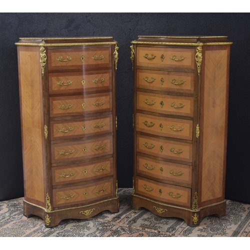 1292 - Pair of French style serpentine kingwood crossbanded chest of drawers, applied with cast classical a... 