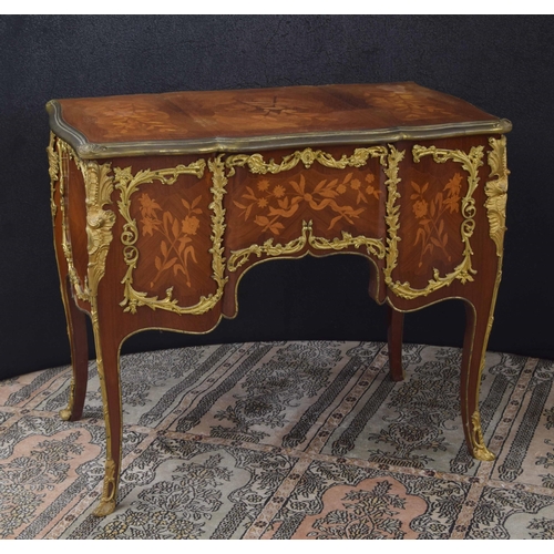 1294 - French Louis XV style marquetry kingwood bureau plat applied with cast gilt metal, with five drawers... 