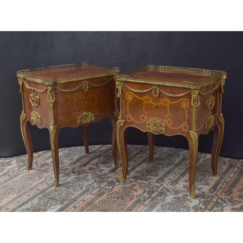 1299 - Pair of French Louis XV style kingwood and gilt metal mounted bureau plat, with pierced gallery tops... 