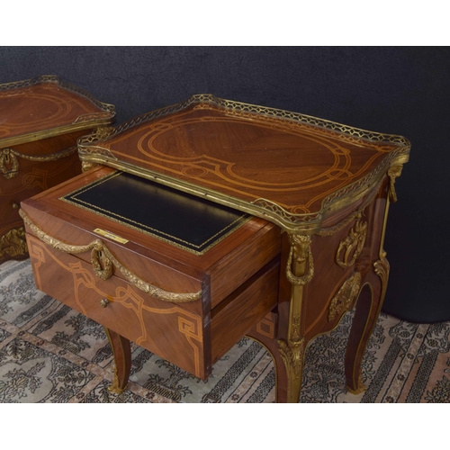 1299 - Pair of French Louis XV style kingwood and gilt metal mounted bureau plat, with pierced gallery tops... 