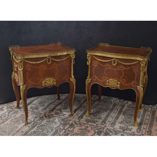 1299 - Pair of French Louis XV style kingwood and gilt metal mounted bureau plat, with pierced gallery tops... 