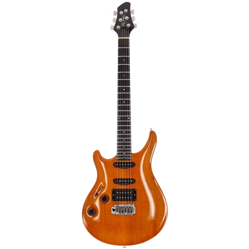 164 - 1994 Patrick Eggle Berlin Pro left-handed electric guitar, made in England; Body: amber finish flame... 