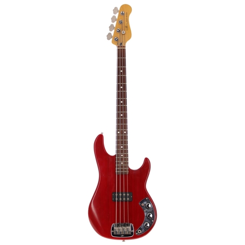 169 - 1981 G&L L-1000 bass guitar, made in USA; Body: trans red finish, many dings and marks throughou... 