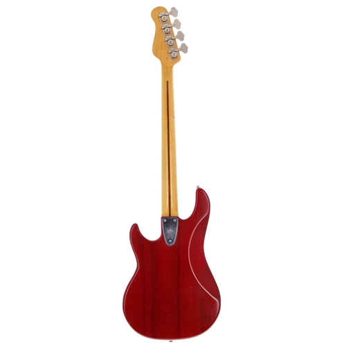 169 - 1981 G&L L-1000 bass guitar, made in USA; Body: trans red finish, many dings and marks throughou... 