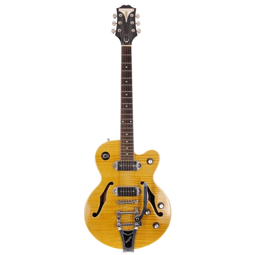 173 - 2012 Epiphone Wildkat semi-hollow body electric guitar, made in China; Body: natural finish; Neck: g... 