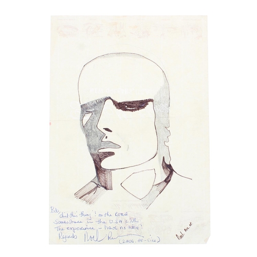 512 - Noel Redding - original sketch in black pen, signed Noel Redding '68, drawn on the reverse of the Mo... 