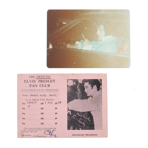 515 - Elvis Presley - official Elvis Presley Fan Club membership card; together with a candid photograph o... 