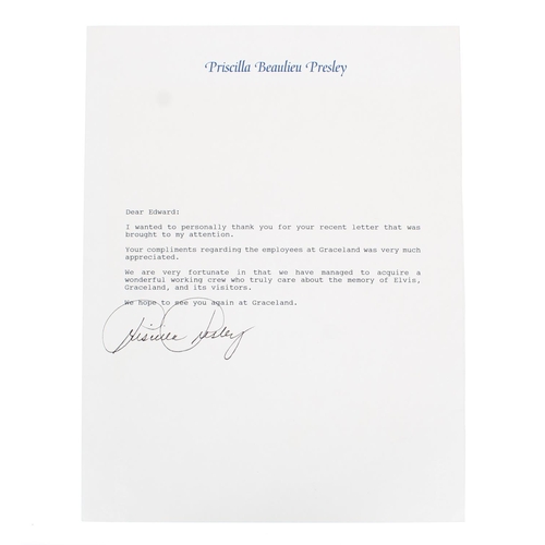 518 - Elvis Presley interest - letter to 'Edward' from Priscilla Presley, written and signed upon 'Priscil... 